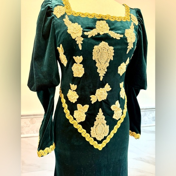 Princess Fiona Velvet Dress with Gold Embroidery Sz M - Picture 2 of 5